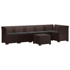 vidaXL 6-Sitzer Garten Sofa mit Kissen Rattan Look PP Braun