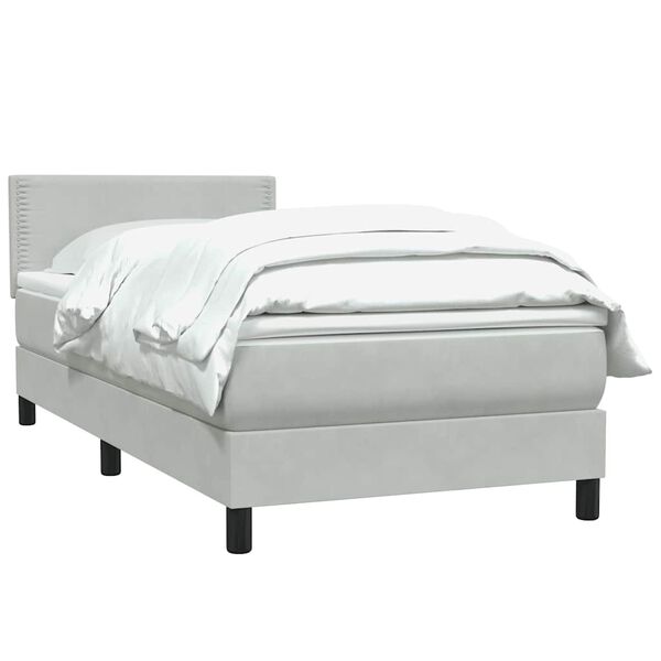 vidaXL Boxspringbett mit Matratze Hellgrau 100x220 cm Samt