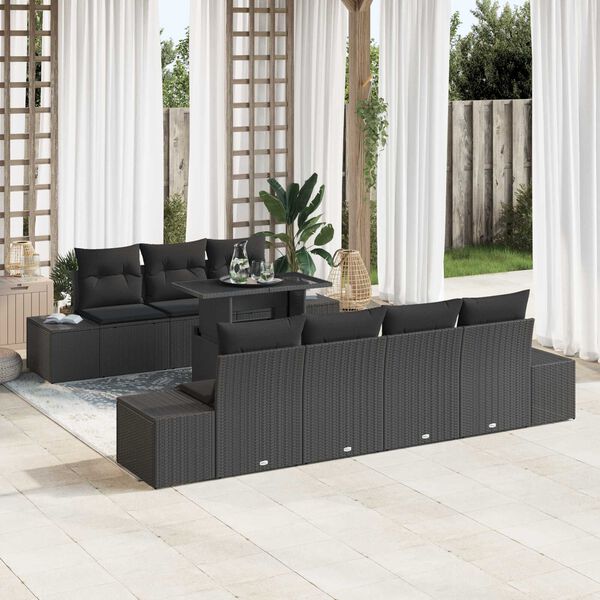 vidaXL Sofa Set mit Kissen 8 pcs Schwarz Poly-Rattan
