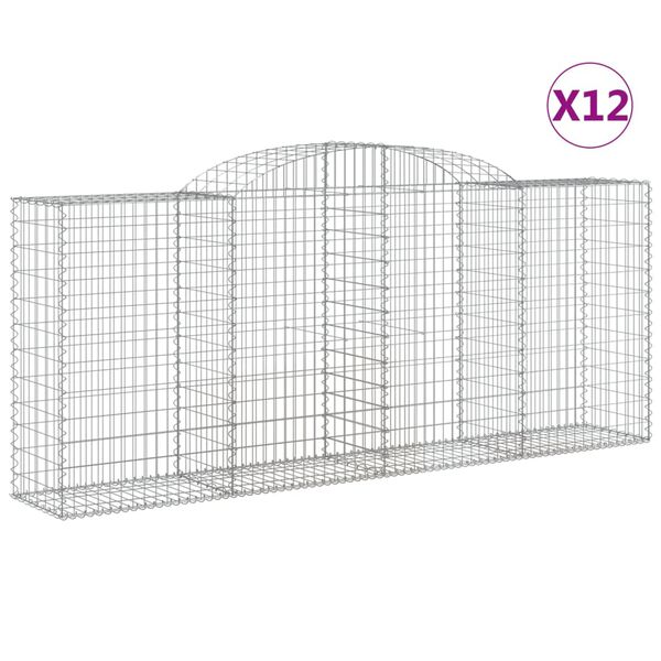 vidaXL Gabionen mit Hochbogen 12 Stk 300x50x120/140cm Verzinktes Eisen