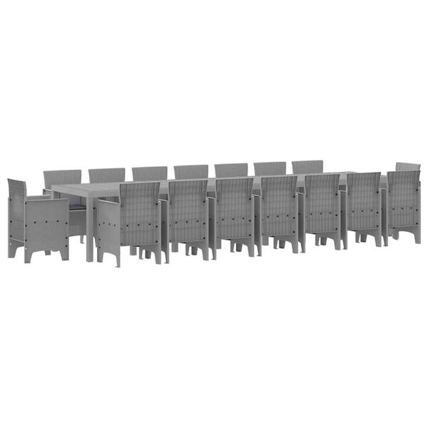 vidaXL Garten-Esszimmergarnitur mit Kissen 17 pcs Hellgrau PP