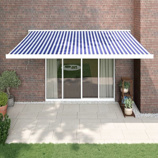 vidaXL Markise Einziehbar Blau und Wei&szlig; 4,5x3 m Stoff und Aluminium