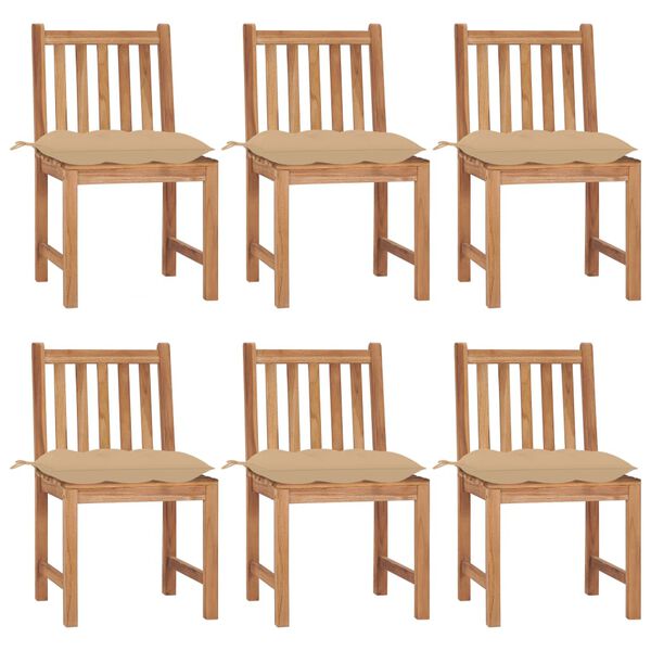 vidaXL Gartenst&uuml;hle 6 Stk. mit Kissen Massivholz Teak