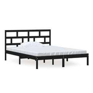vidaXL Massivholzbett Schwarz 150x200 cm