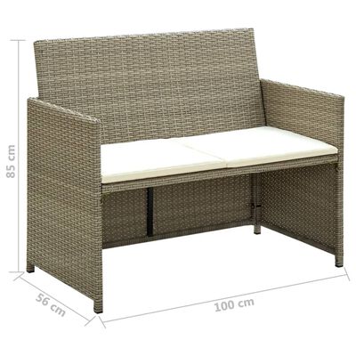 vidaXL 2-Sitzer-Gartensofa mit Polstern Beige Poly Rattan