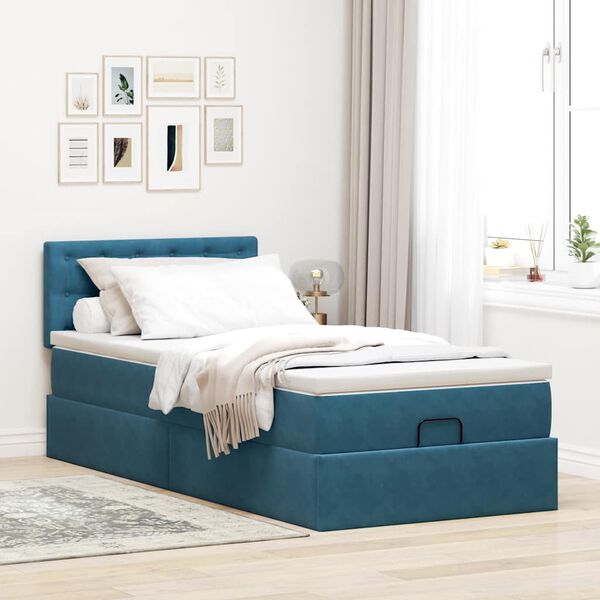 vidaXL Ottoman-Bett mit Matratze Dunkelblau 100x200 cm Samt