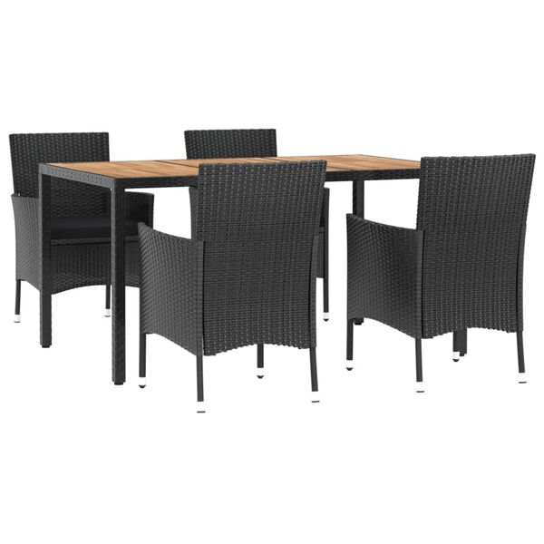 vidaXL 5-tlg. Garten-Essgruppe mit Kissen Schwarz Poly Rattan