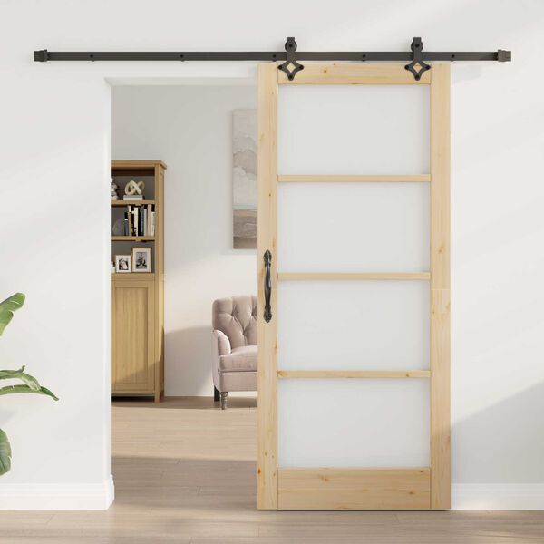 vidaXL Schiebet&uuml;r Natur 86 x 198,5 cm Massivholz Kiefer und Glas