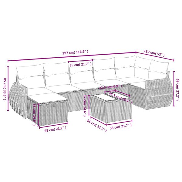 vidaXL 7-tlg. Garten-Sofagarnitur mit Kissen Schwarz Poly Rattan