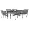 vidaXL 7-tlg. Garten-Essgruppe mit Kissen Grau Poly Rattan Glas