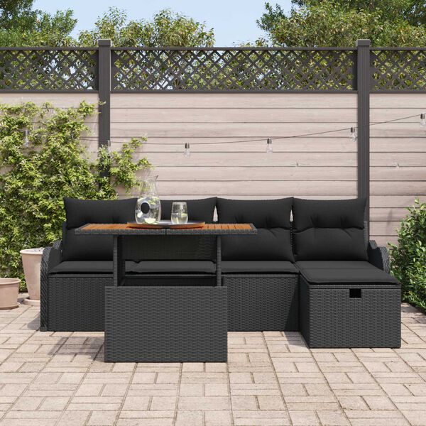 vidaXL Garten-Sofa-Set mit Kissen 6 pcs Schwarz Poly Rattan