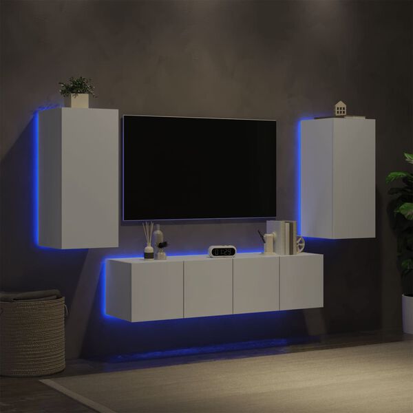 vidaXL 4-tlg. Wohnwand mit LED-Beleuchtung Wei&szlig; Holzwerkstoff