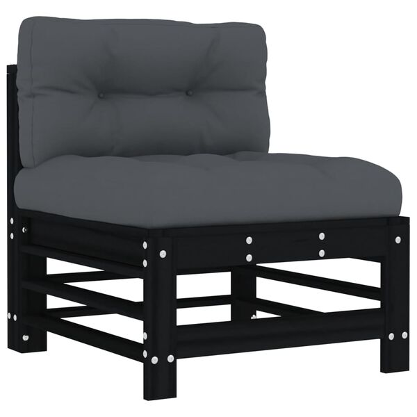 vidaXL 7-tlg. Garten-Lounge-Set mit Kissen Schwarz Massivholz
