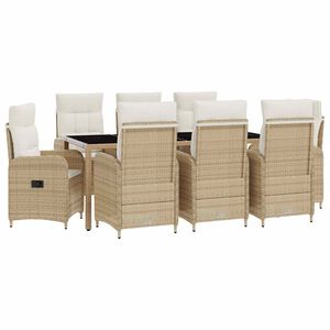 vidaXL Outdoortisch-Set 9 pcs Beige und Cremewei&szlig; 190 x 90 x 75 cm