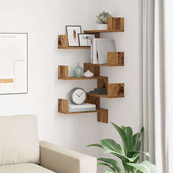 vidaXL Wand-Eckregale 2 Stk. Altholz-Optik 40x40x49,5 Holzwerkstoff