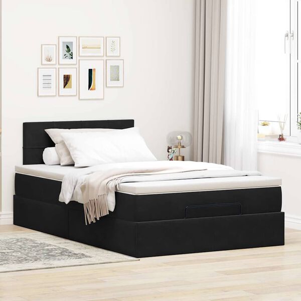 vidaXL Ottoman-Bett mit Matratze & LEDs Schwarz 120x200 cm Samt