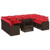 vidaXL 10-teiliges Gartensofa-Set mit Kissen, braun, Polyrattan