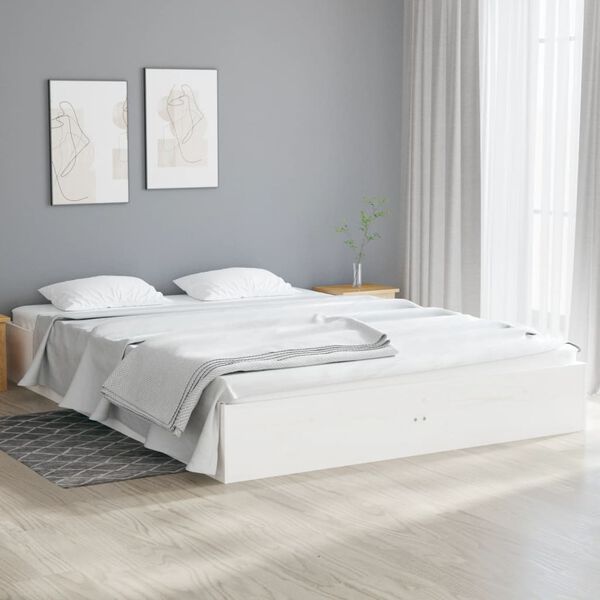 vidaXL Massivholzbett Wei&szlig; 135x190 cm
