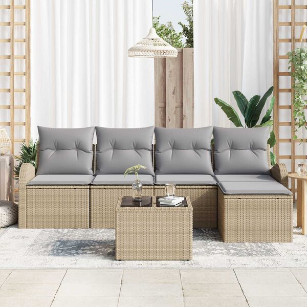 vidaXL Sofa Set mit Kissen 6 pcs Beige und Hellgrau Poly-Rattan
