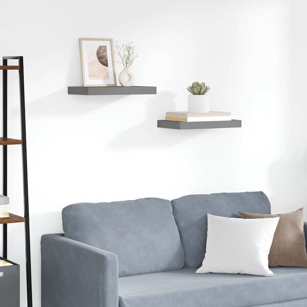 vidaXL Schweberegale 2 Stk. Hochglanz-Grau 40x23x3,8 cm MDF