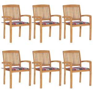 vidaXL Stapelbare Gartenst&uuml;hle mit Kissen 6 Stk. Massivholz Teak