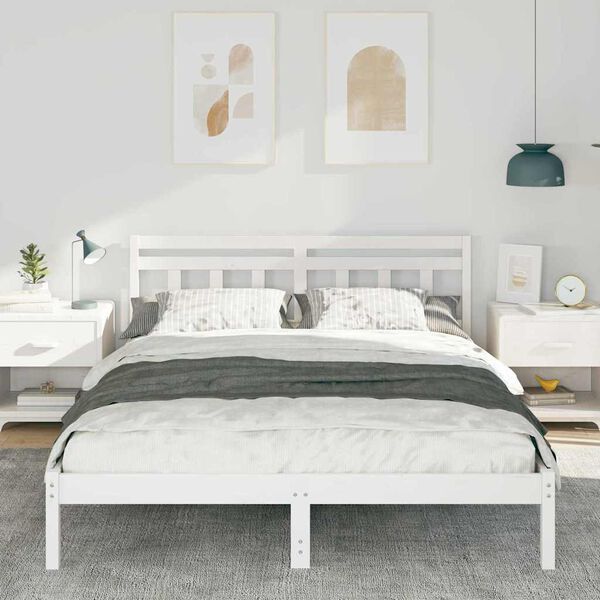 vidaXL Bettrahmen Wei&szlig; 150 x 200 cm Massives Kiefernholz