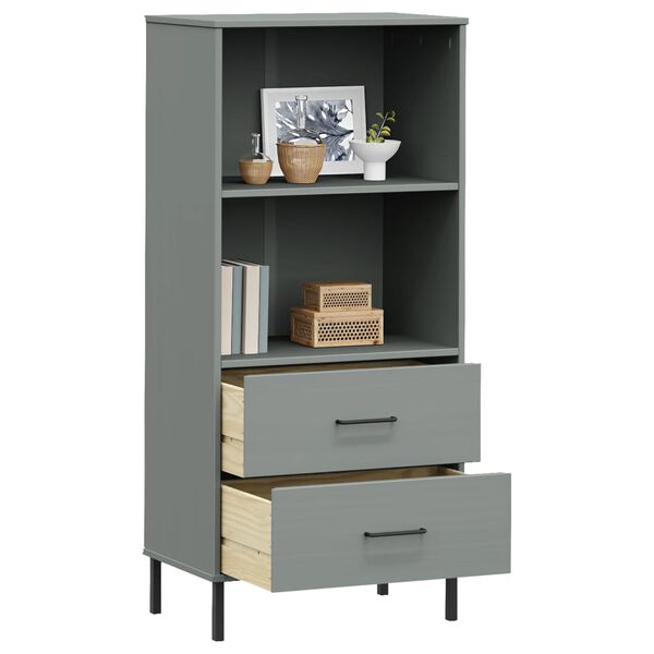 vidaXL B&uuml;cherregal OSLO mit 2 Schubladen Grau 60x35x128,5cm Massivholz