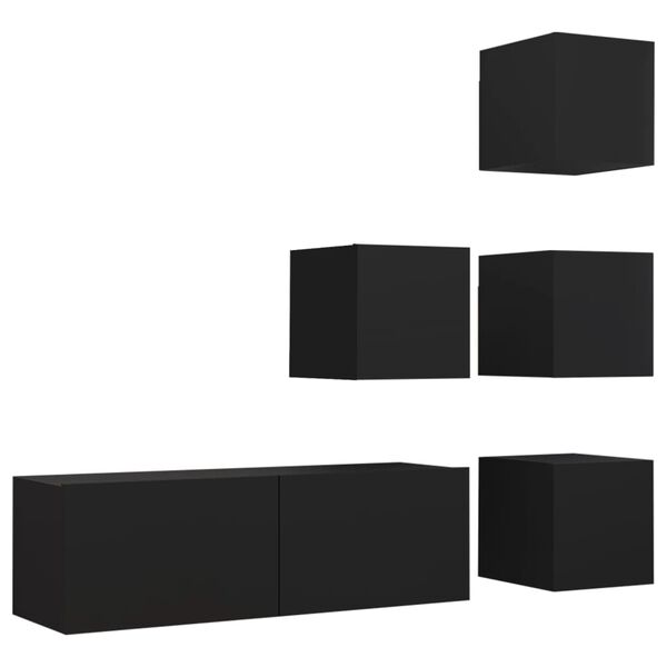 vidaXL 5-tlg. TV-Schrank-Set Schwarz Holzwerkstoff