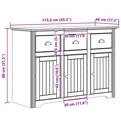 vidaXL Sideboard BODO Weiß und Braun 115,5x44x80 cm Massivholz Kiefer