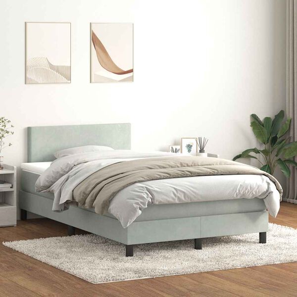 vidaXL Boxspringbett mit Matratze Hellgrau 120x210 cm Samt