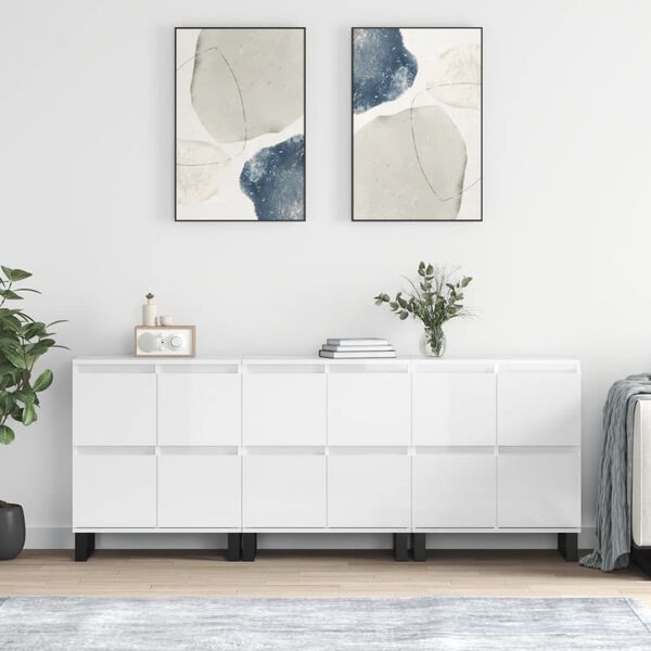 vidaXL Sideboards 3 Stk. Hochglanz-Wei&szlig; Holzwerkstoff
