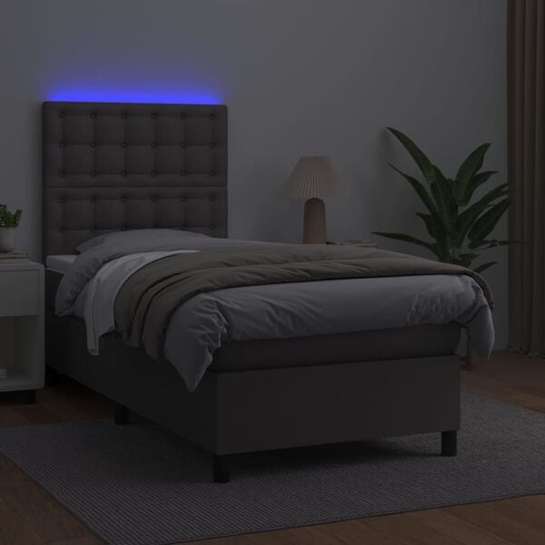 vidaXL Boxspringbett mit Matratze & LED Grau 80x200 cm Kunstleder