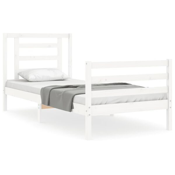 vidaXL Massivholzbett mit Kopfteil Wei&szlig; 90x200 cm