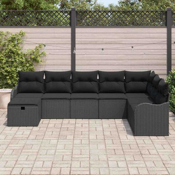 vidaXL Garten-Sofa-Set mit Kissen 8 pcs Schwarz Poly Rattan
