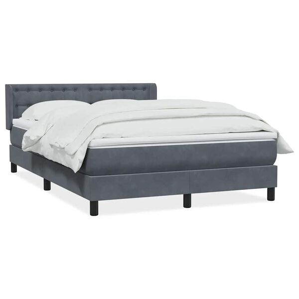 vidaXL Boxspringbett mit Matratze Dunkelgrau 140x210 cm Samt