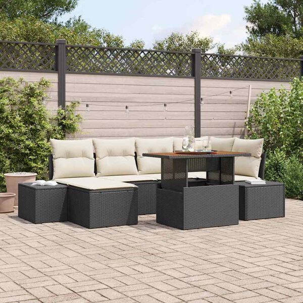 vidaXL Garten Essgruppe mit Kissen 7 pcs Schwarz und Creme