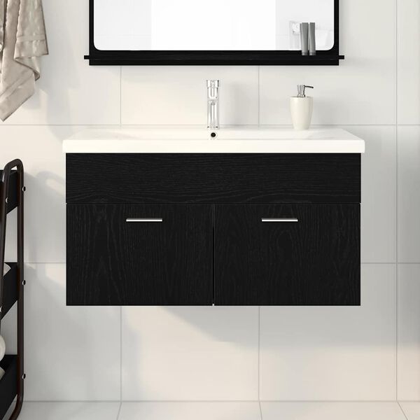 vidaXL Badezimmerschrank Schwarz Eichen-Optik 90 x 38,5 x 46 cm