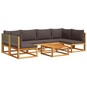 vidaXL 7-tlg. Gartensofa-Set mit Kissen Holz Akazie & Rattan