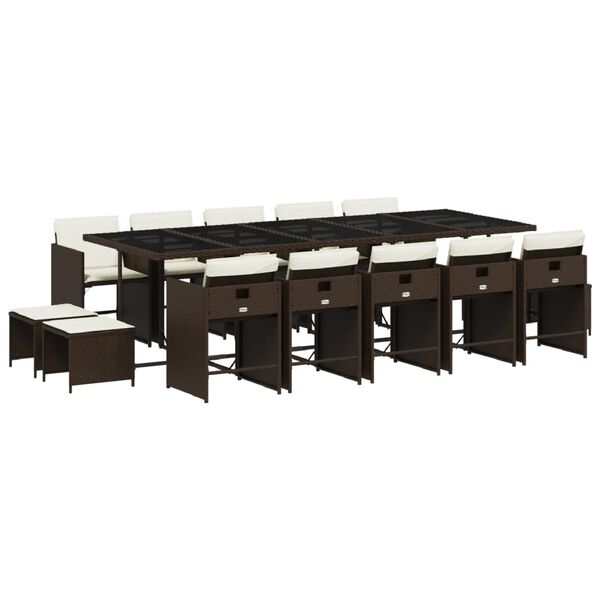 vidaXL 15-tlg. Garten-Essgruppe mit Kissen Braun Poly Rattan