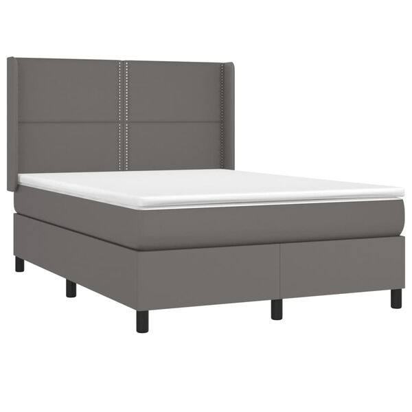 vidaXL Boxspringbett mit Matratze & LED Grau 140x190 cm Kunstleder