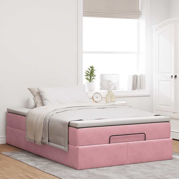 vidaXL Ottoman-Bett mit Matratze Rosa 120x200 cm Samt