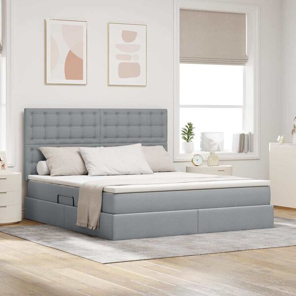 vidaXL Aufbewahrungsbett mit Matratze Hellgrau 160 x 200 cm Polyester