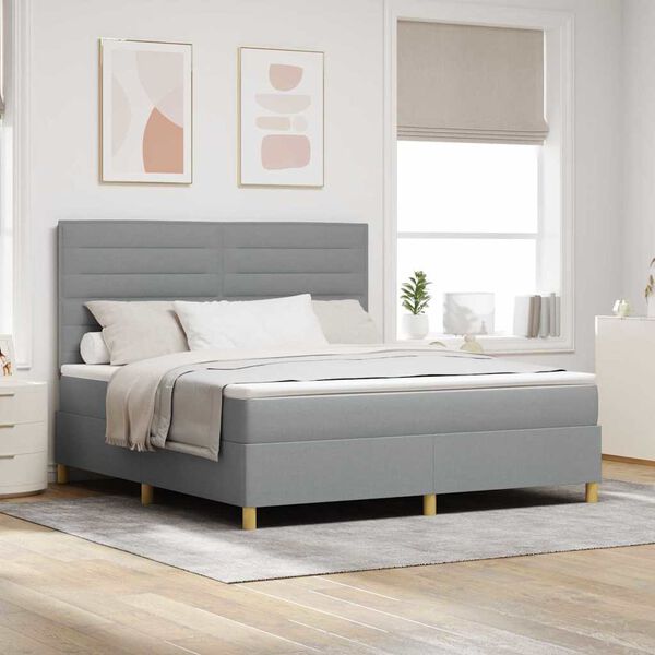 vidaXL Boxspringbett mit Matratze Hellgrau 180 x 200 cm Stoff