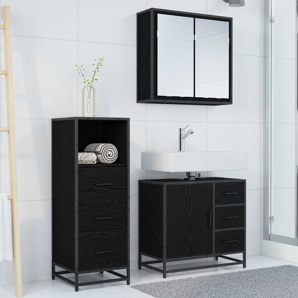 vidaXL Badezimmerm&ouml;bel-Set 3 pcs Schwarz Eichen-Optik Holzwerkstoff