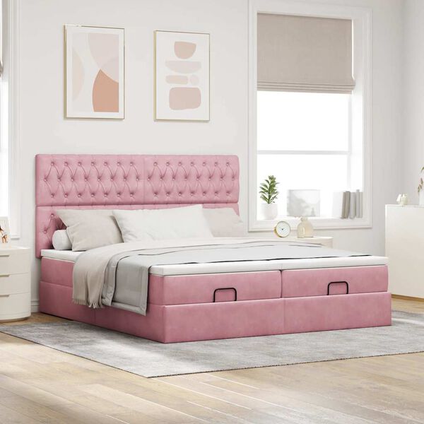 vidaXL Ottoman-Bett mit Matratzen & LEDs Rosa 180x200 cm Samt