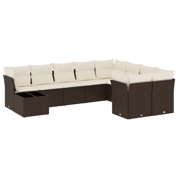 vidaXL 10-tlg. Garten-Sofagarnitur mit Kissen Braun Poly Rattan