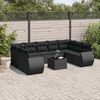 vidaXL 10-tlg. Garten-Sofagarnitur mit Kissen Schwarz Poly Rattan