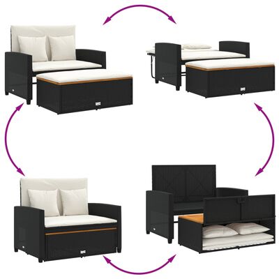 vidaXL Gartensofa mit Kissen 2-Sitzer Schwarz Poly Rattan&Akazienholz