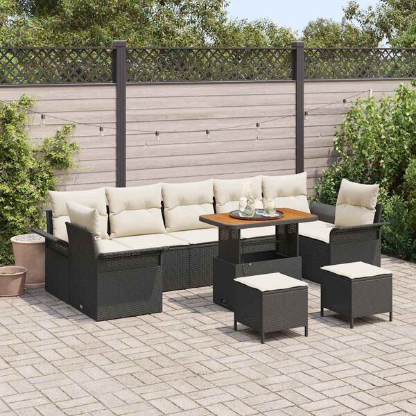 vidaXL Garten-Sofa-Set mit Kissen mit Kissen 10 pcs Schwarz und Creme