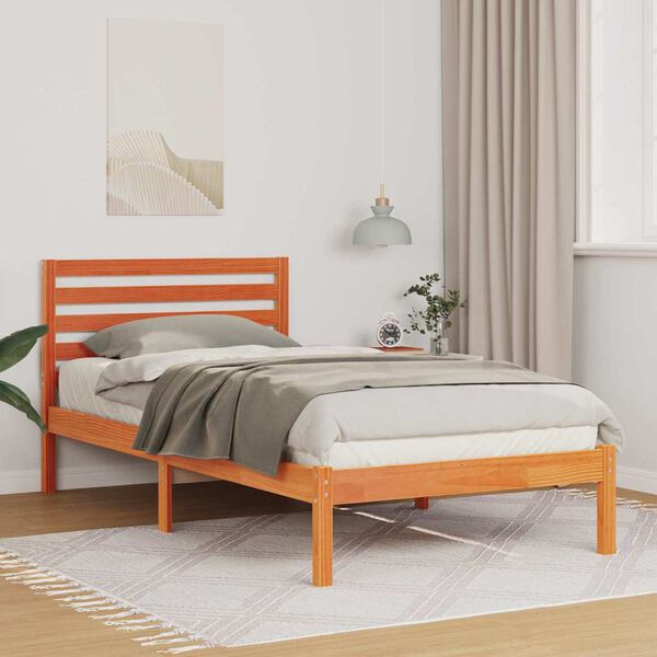 vidaXL Bettrahmen Wachsbraun 90 x 190 cm Massives Kiefernholz